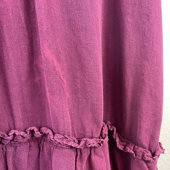 Bohemian Whimsigoth Cotton Fairy Tiered Dress Burgundy Buttons Lace Embroidery - Picture 5 of 9